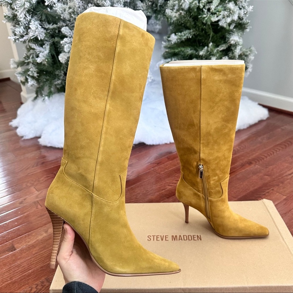 NEW Steve Madden Wescot Olive Suede Knee High Boots Heeled Boots - Picture 6 of 11